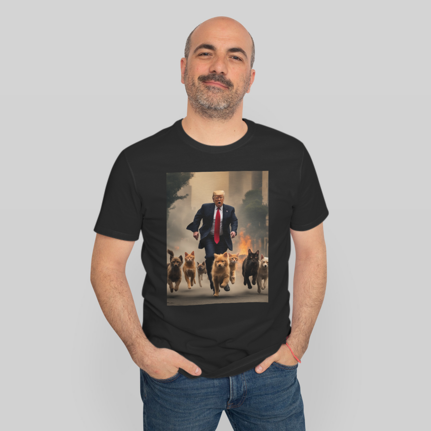 Trump Running with Dogs and Cats from Apocalypse Funny T-Shirt