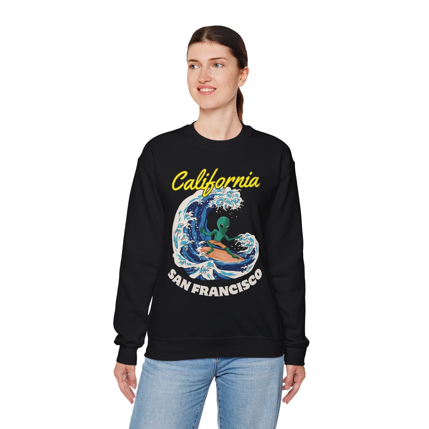 Alien Surfing in San Francisco, California Crewneck Sweatshirt