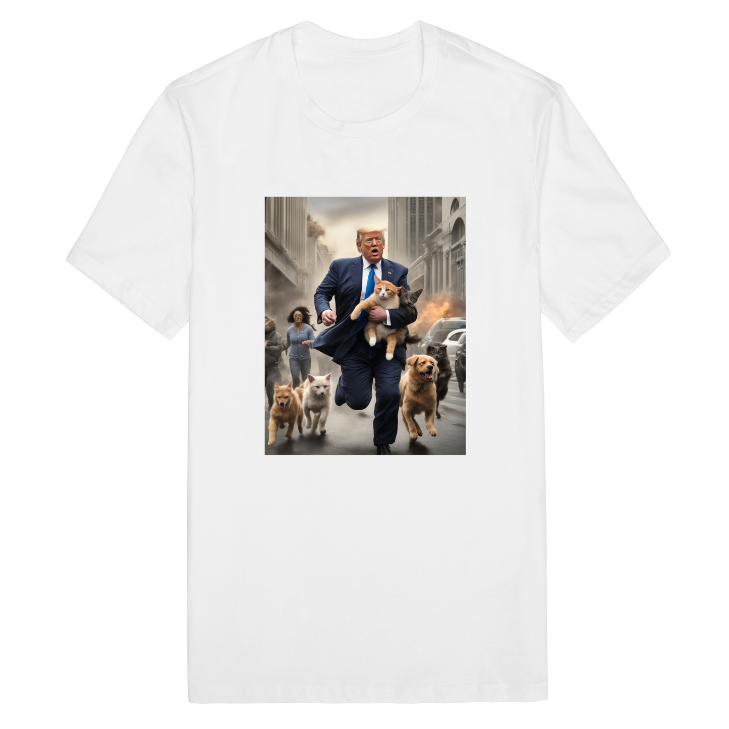 Trump Saving Cats and Dogs from Zombies Funny T-Shirt