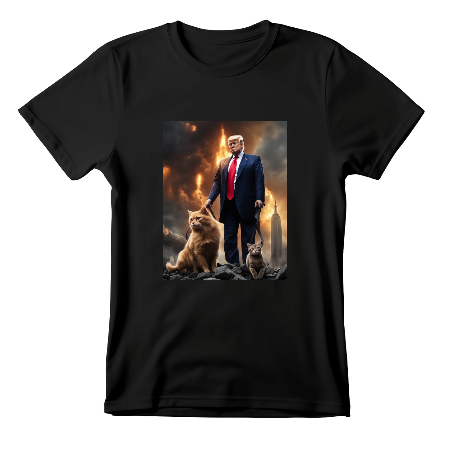 Trump Saving Cat from Apocalypse in New York City Funny T-Shirt