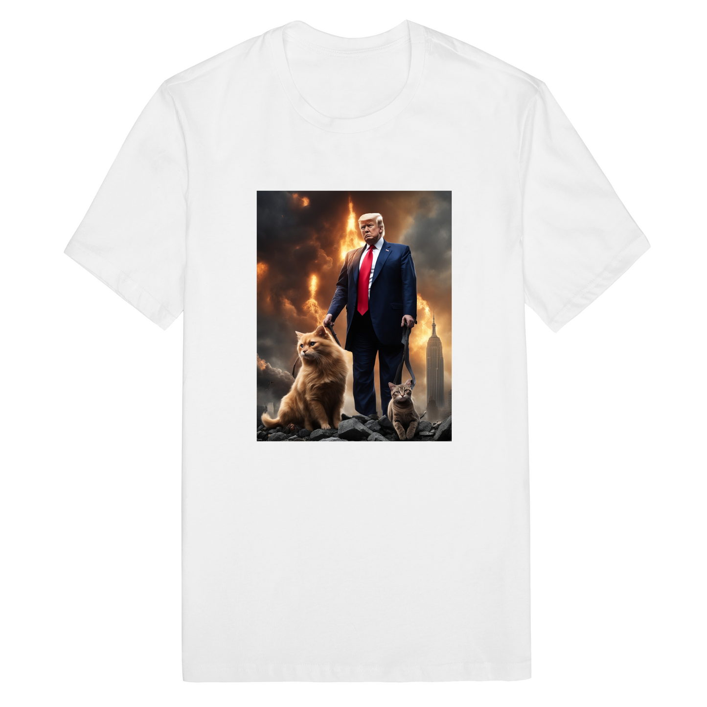 Trump Saving Cat from Apocalypse in New York City Funny T-Shirt