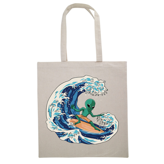 Alien Surfing Canvas Tote Bag