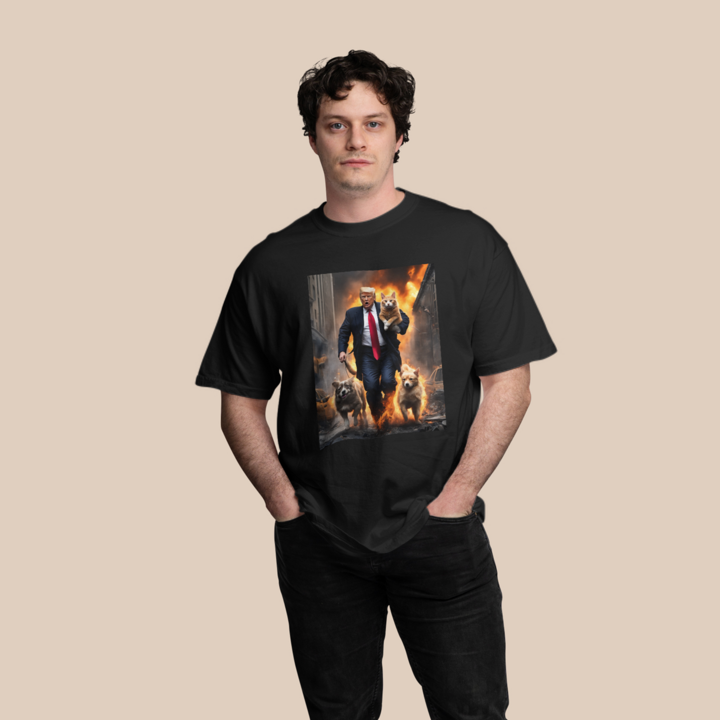 Trump Saving Pets from Fire in Brooklyn, New York Funny T-Shirt