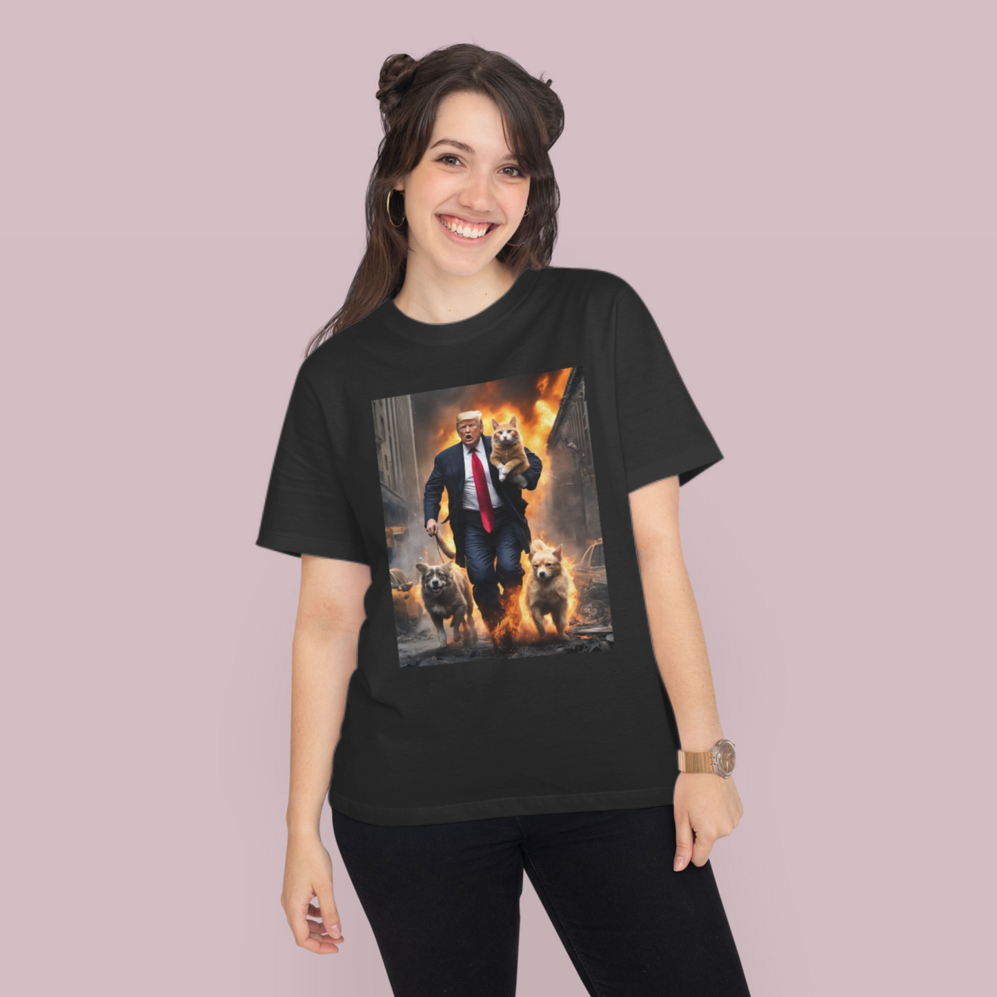Trump Saving Pets from Fire in Brooklyn, New York Funny T-Shirt