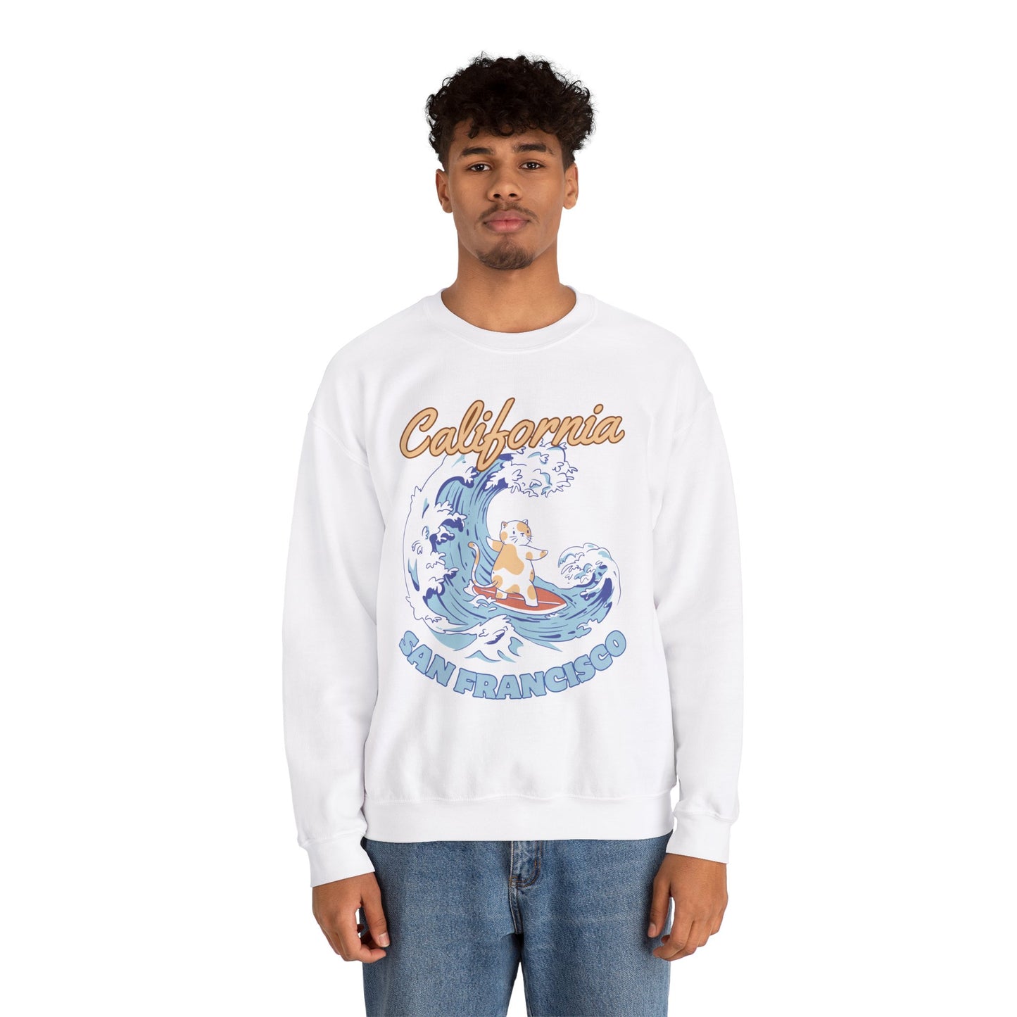 Surfing Kitten in San Francisco, California Crewneck Sweatshirt