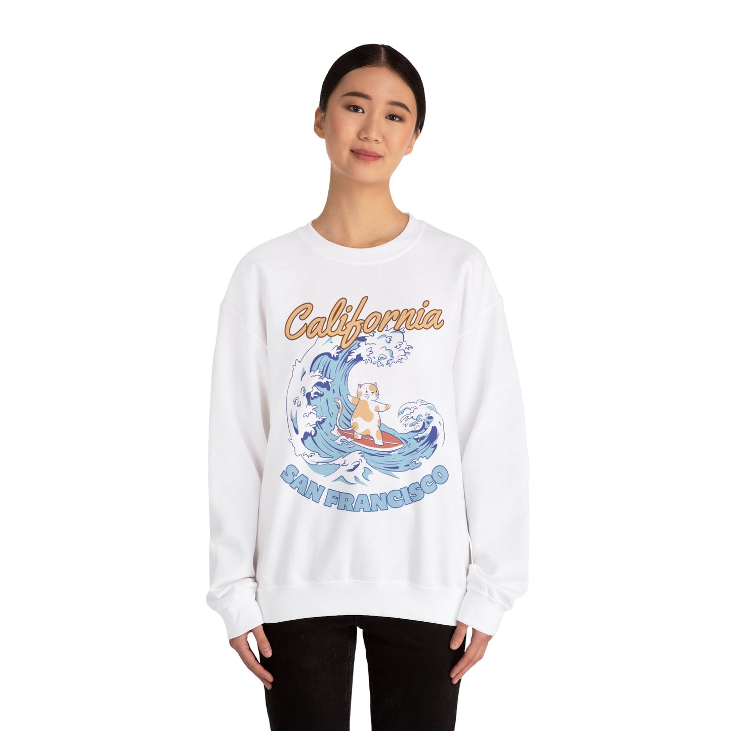 Surfing Kitten in San Francisco, California Crewneck Sweatshirt