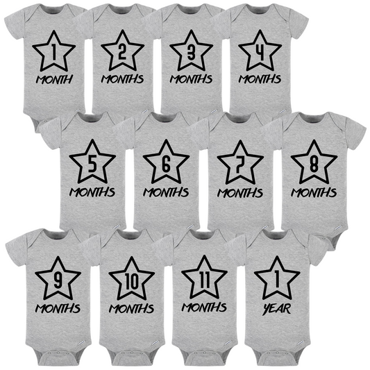 Baby Monthly Milestone Onesies 1-12 Months, Baby Shower Gift For Parents With Newborn Infant (Sport Gray and Black)