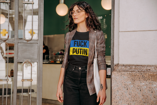 Fuck Putin Ukrainian Flag Women's T-Shirt, Black