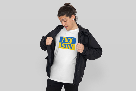 Fuck Putin Yellow-Blue Flag Men's T-Shirt, White