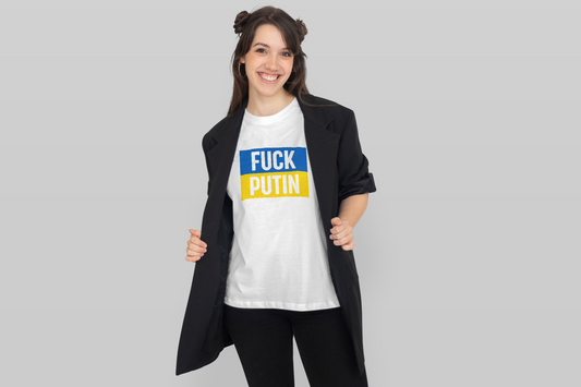 Fuck Putin Ukrainian Flag Women's T-Shirt, White