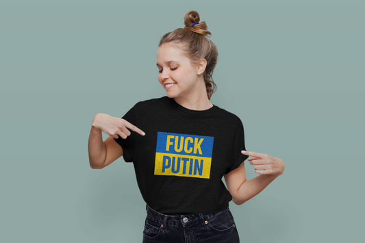 Fuck Putin Yellow-Blue Flag Women's T-Shirt, Black