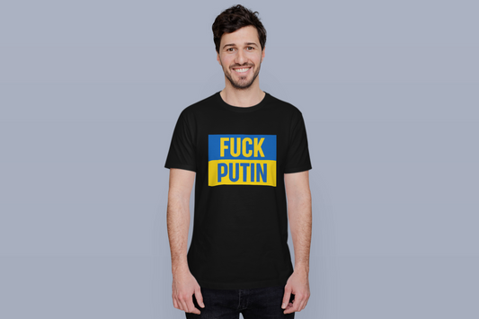 Fuck Putin Yellow-Blue Flag Men's T-Shirt, Black