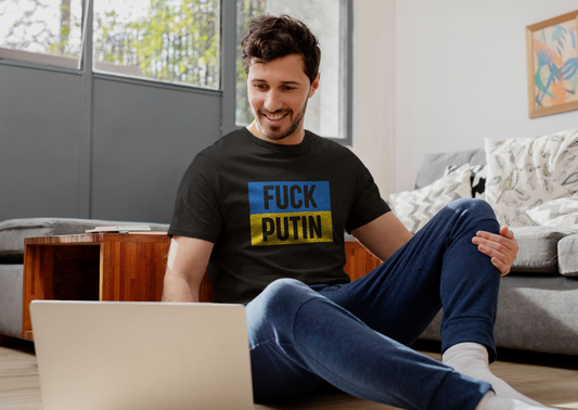 Fuck Putin Ukrainian Flag Men's T-Shirt, Black