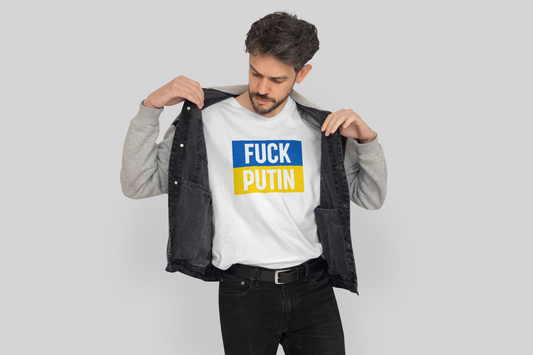 Fuck Putin Ukrainian Flag Men's T-Shirt, White