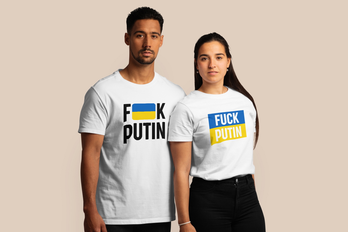 F**k Putin Ukrainian Flag Men's T-Shirt, White