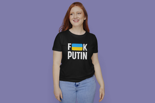 F**k Putin Ukrainian Flag Women's T-Shirt, Black