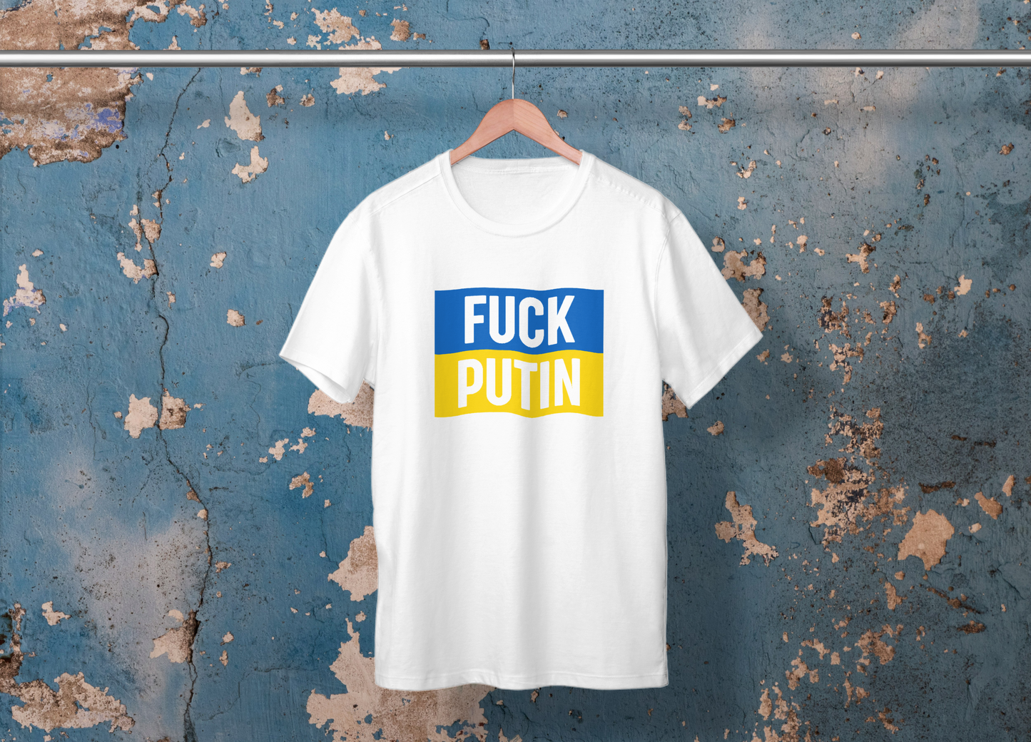 Fuck Putin Ukrainian Flag Men's T-Shirt, White