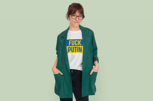 Fuck Putin Yellow-Blue Flag Women's T-Shirt, White