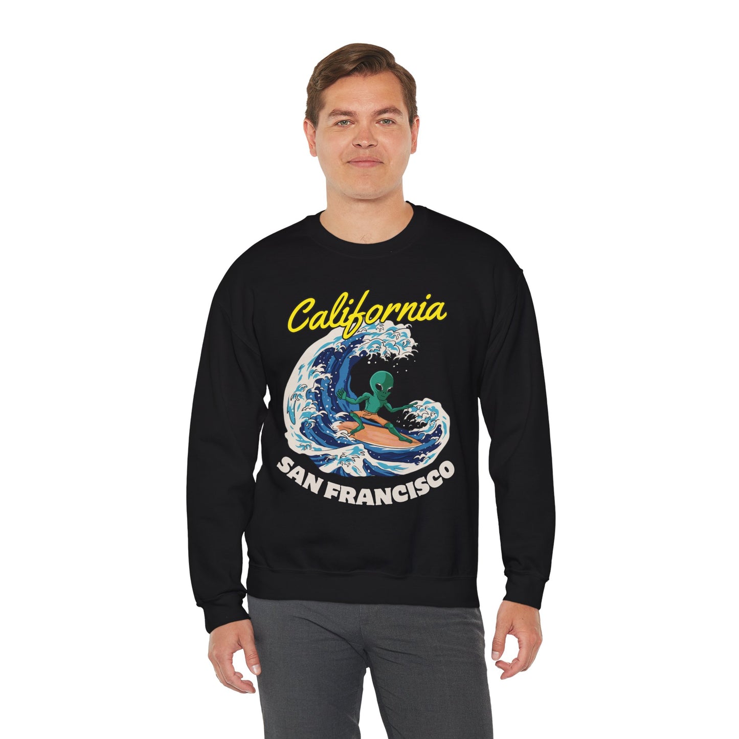 Alien Surfing in San Francisco, California Crewneck Sweatshirt