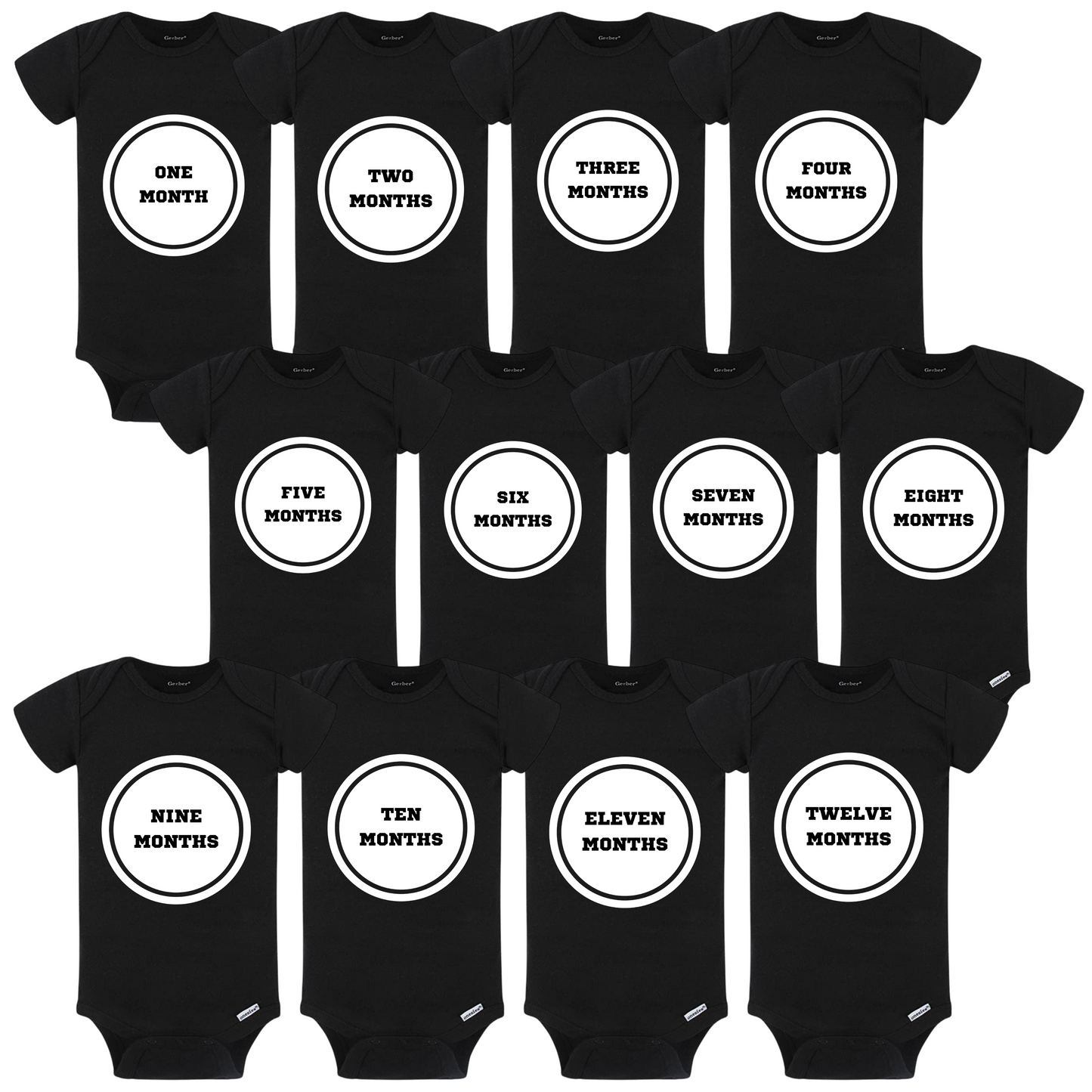 Baby Monthly Milestone Onesies 1-12 Months, Baby Shower Gift For Parents With Newborn Infant (Black and White)