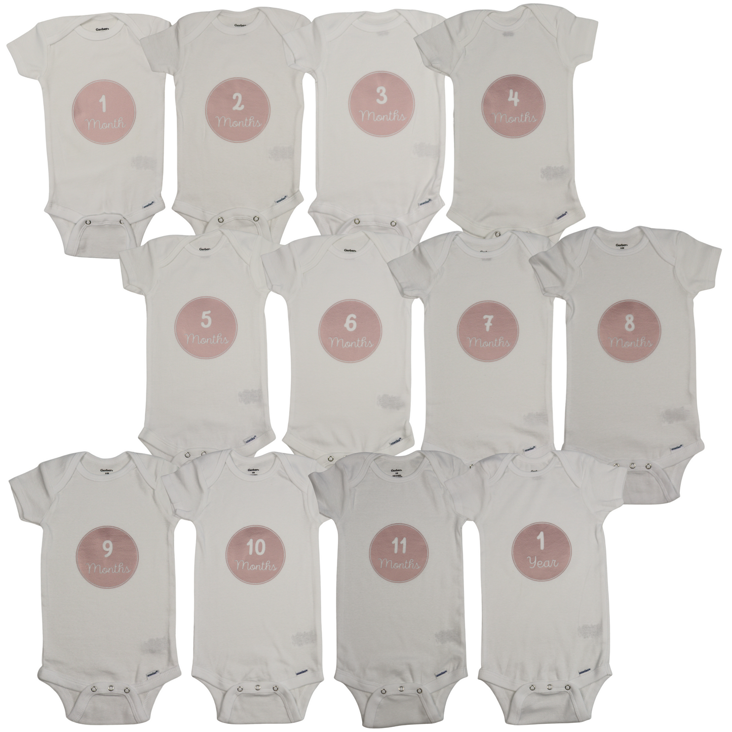 Baby Monthly Milestone Onesies 1-12 Months, Baby Shower Gift For Parents With Newborn Infant (White and Rose Gold)