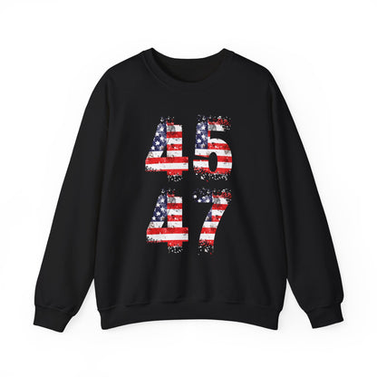 Trump MAGA 45-47 American Flag Crewneck Sweatshirt