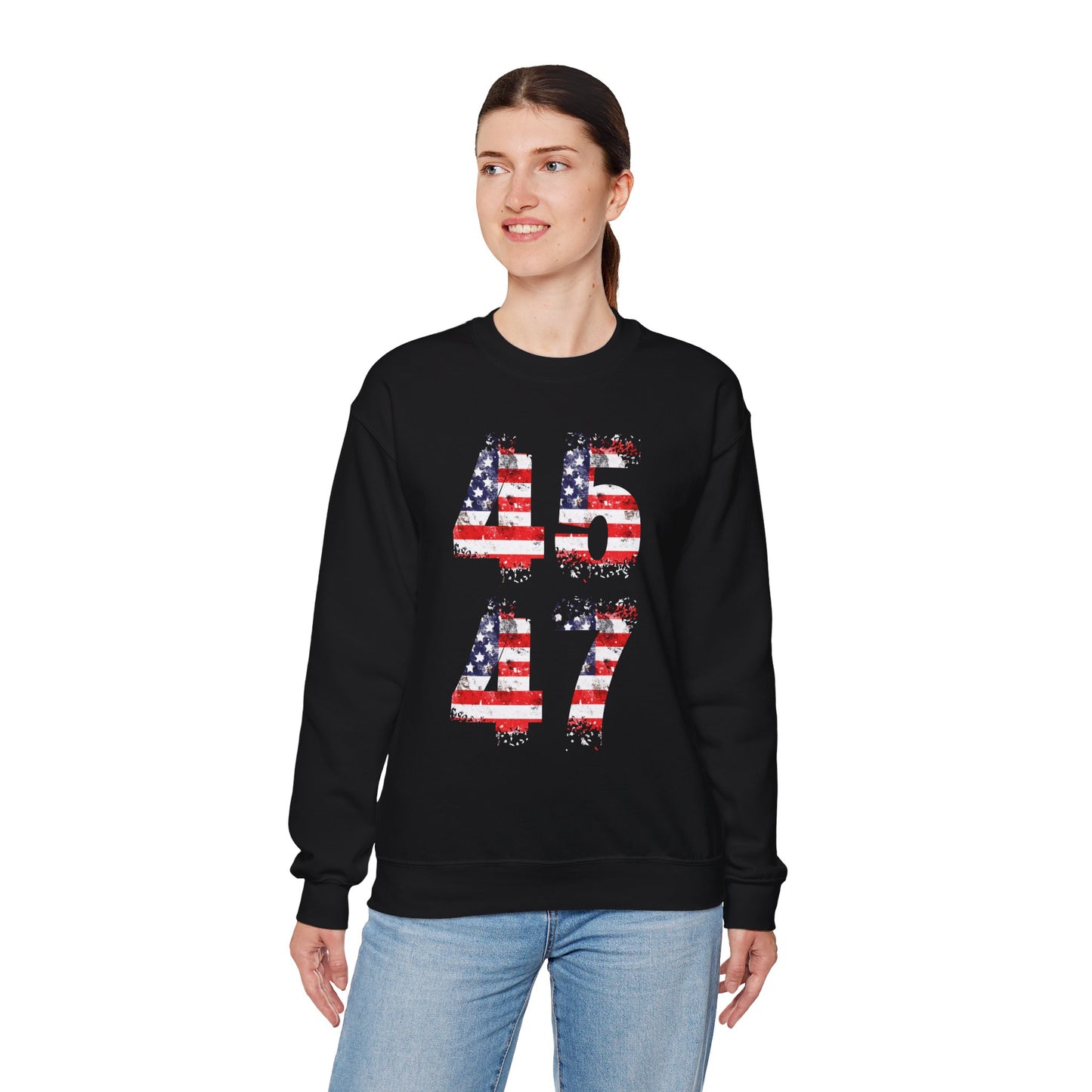 Trump MAGA 45-47 American Flag Crewneck Sweatshirt