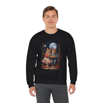 Cat Lovers Crewneck Sweatshirt – Kittens Moonlit Dinner Design