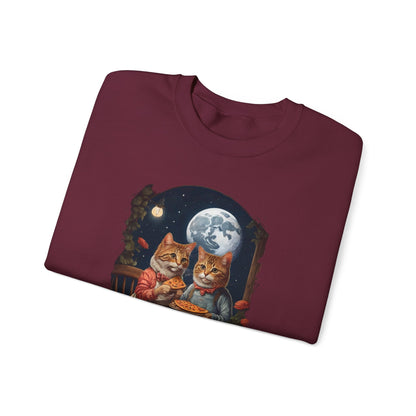 Cat Lovers Crewneck Sweatshirt – Kittens Moonlit Dinner Design