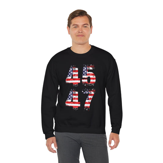 Trump MAGA 45-47 American Flag Crewneck Sweatshirt