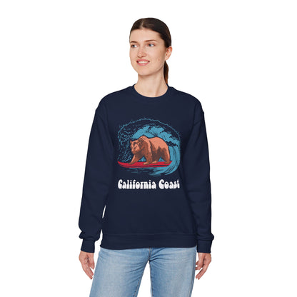 California Coast Bear Surfing Crewneck Sweatshirt