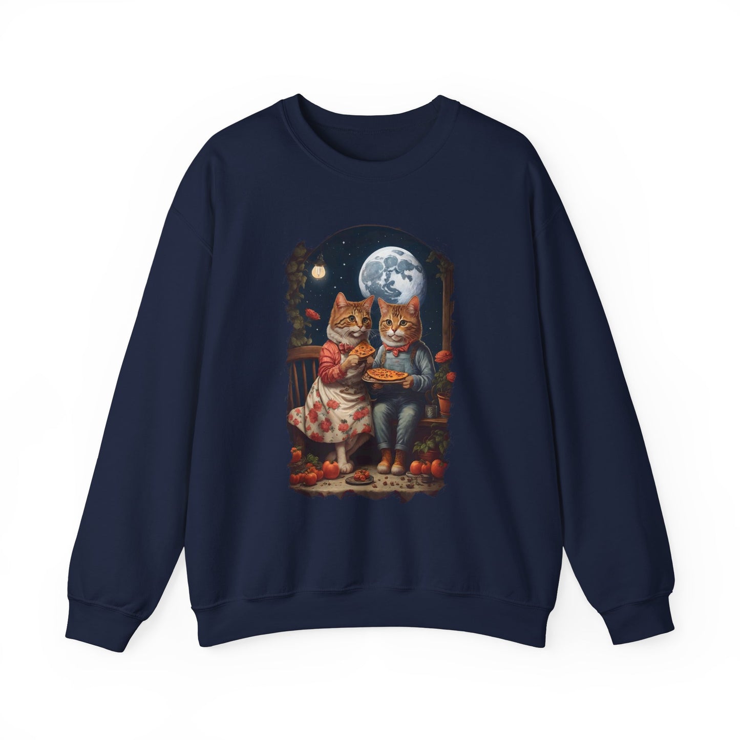 Cat Lovers Crewneck Sweatshirt – Kittens Moonlit Dinner Design