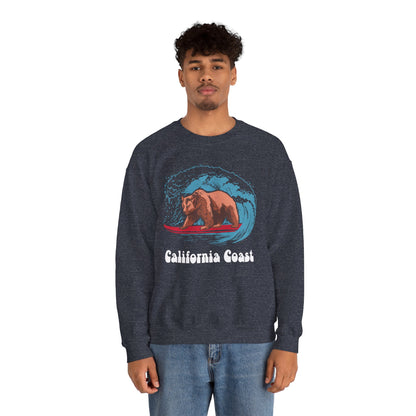 California Coast Bear Surfing Crewneck Sweatshirt