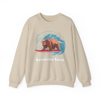 California Coast Bear Surfing Crewneck Sweatshirt