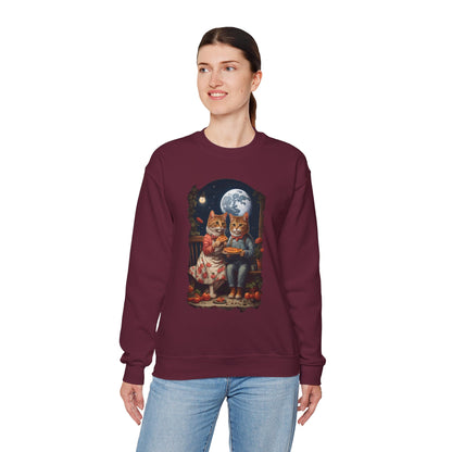 Cat Lovers Crewneck Sweatshirt – Kittens Moonlit Dinner Design