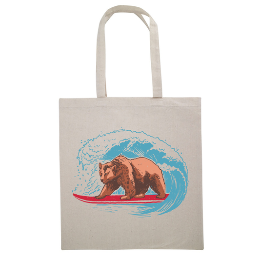 California Grizzly Bear Surfing Canvas Tote Bag