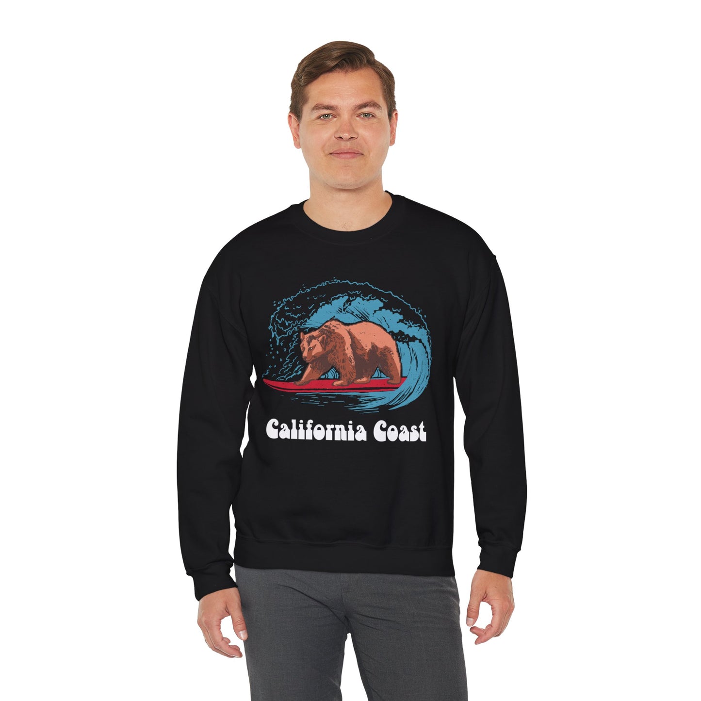 California Coast Bear Surfing Crewneck Sweatshirt