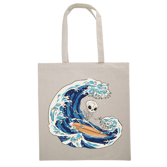 Skeleton Surfing Canvas Tote Bag