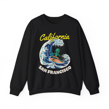 Alien Surfing in San Francisco, California Crewneck Sweatshirt