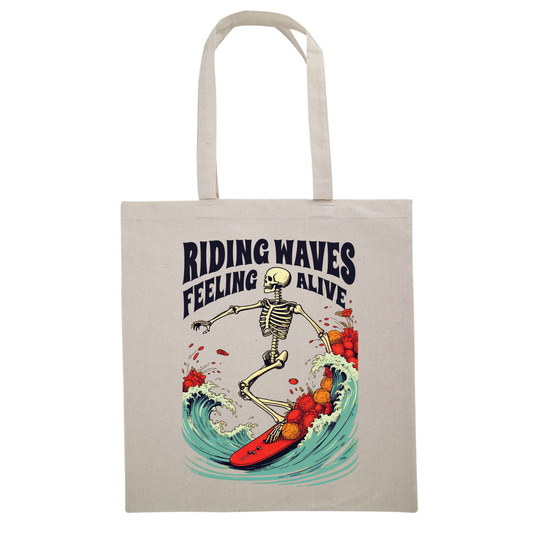 Riding Waves Feeling Alive Skeleton Canvas Tote Bag