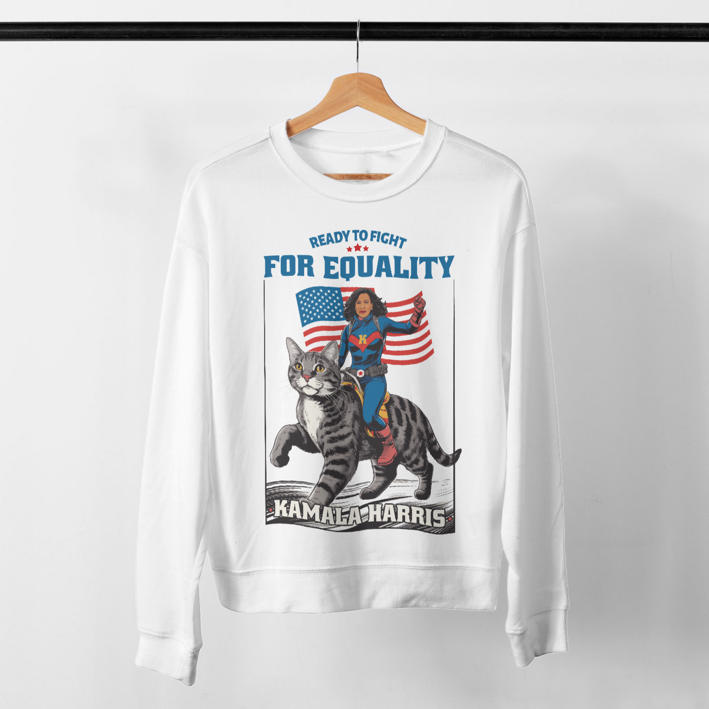 COLLECTIBLE ITEM - Kamala Harris Riding Cat Sweatshirt Presidential Elections 2024 (Limited Stock)