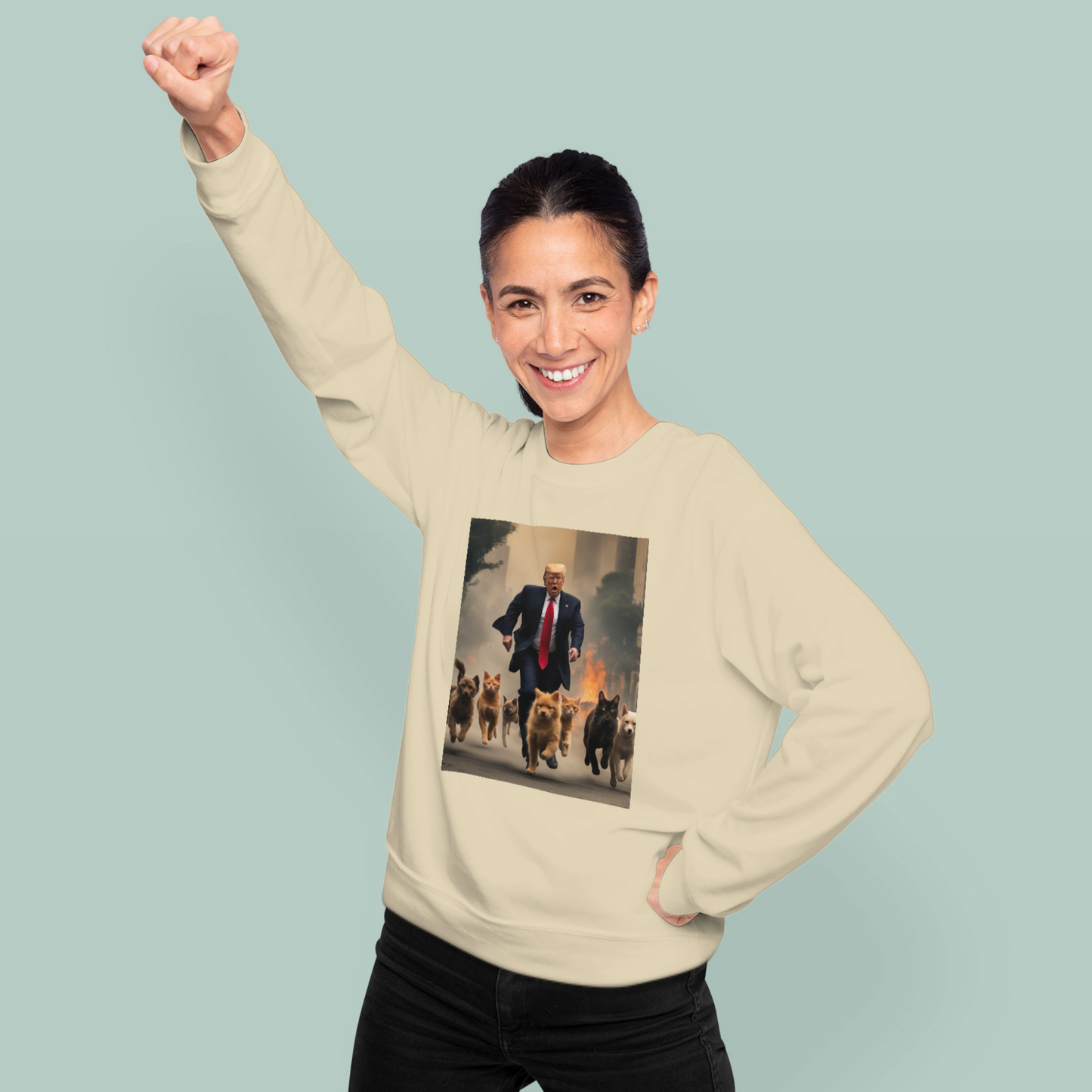 Trump Running with Dogs and Cats from Apocalypse Funny Sweatshirt