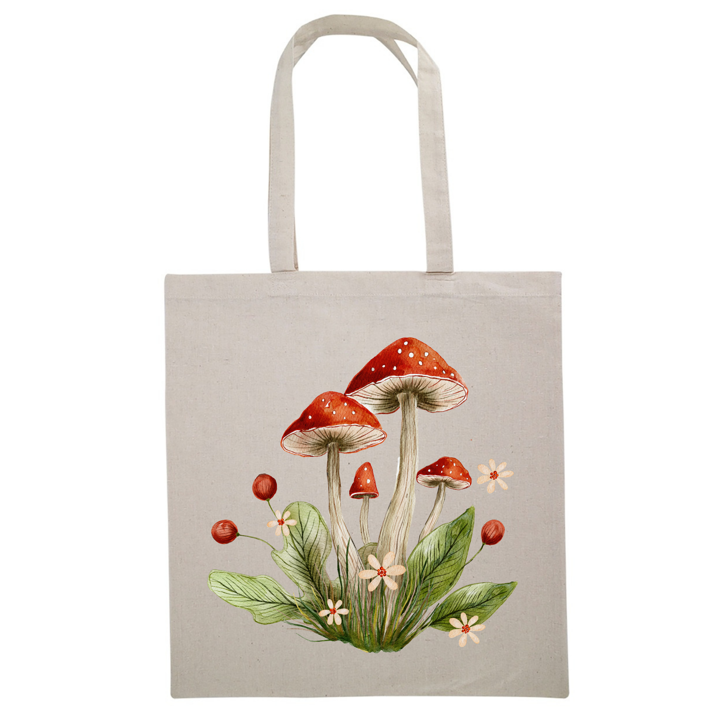 Fly Agaric Mushrooms with Flowers Canvas Tote Bag