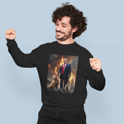 Trump Saving Cat from Apocalypse in New York City Funny Sweatshirt