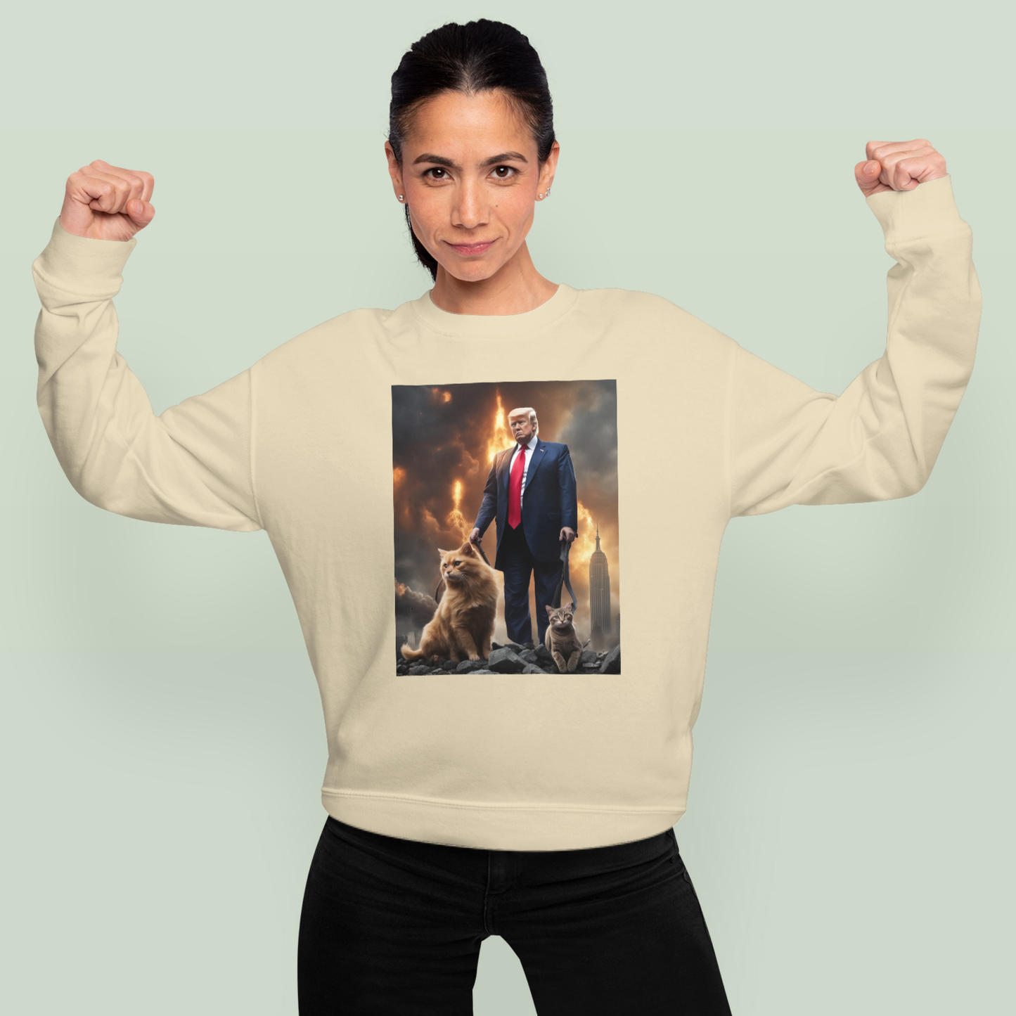 Trump Saving Cat from Apocalypse in New York City Funny Sweatshirt