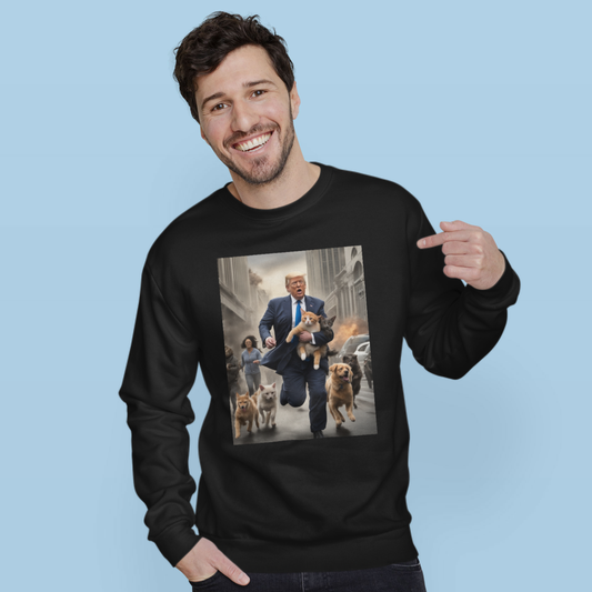 Trump Saving Cats and Dogs from Zombies Funny Sweatshirt