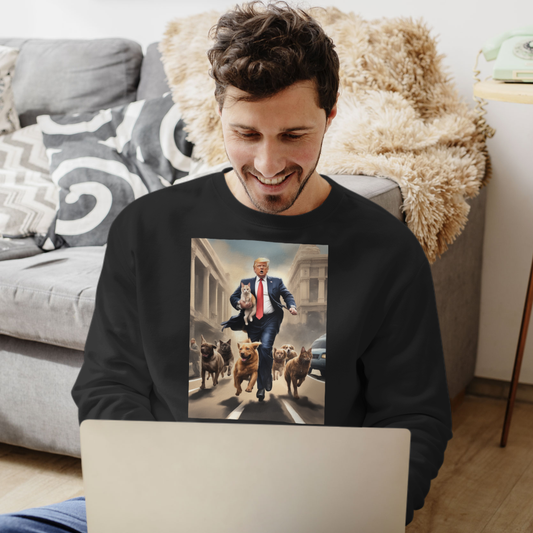 Trump Saving Dogs and Cats in San Francisco Funny Sweatshirt