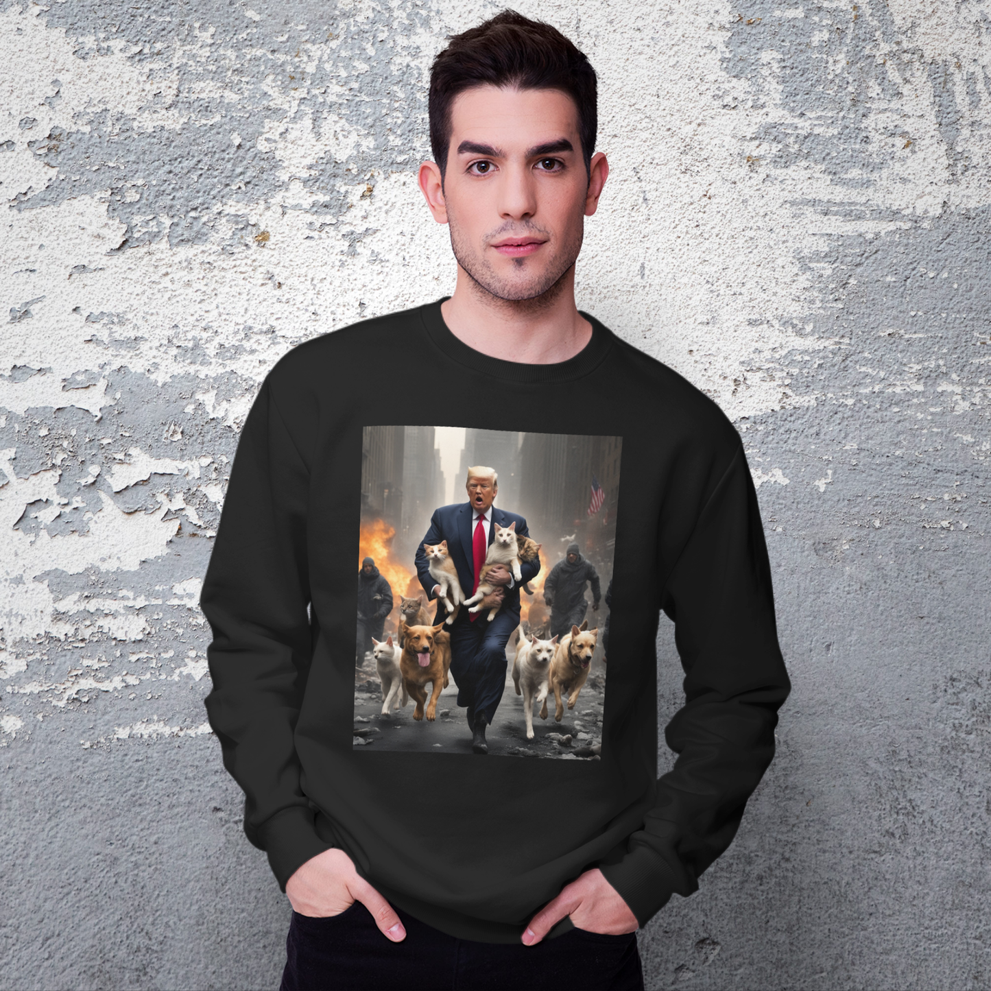 Trump Saving Pets from Zombie Apocalypse at Manhattan, New York City Sweatshirt