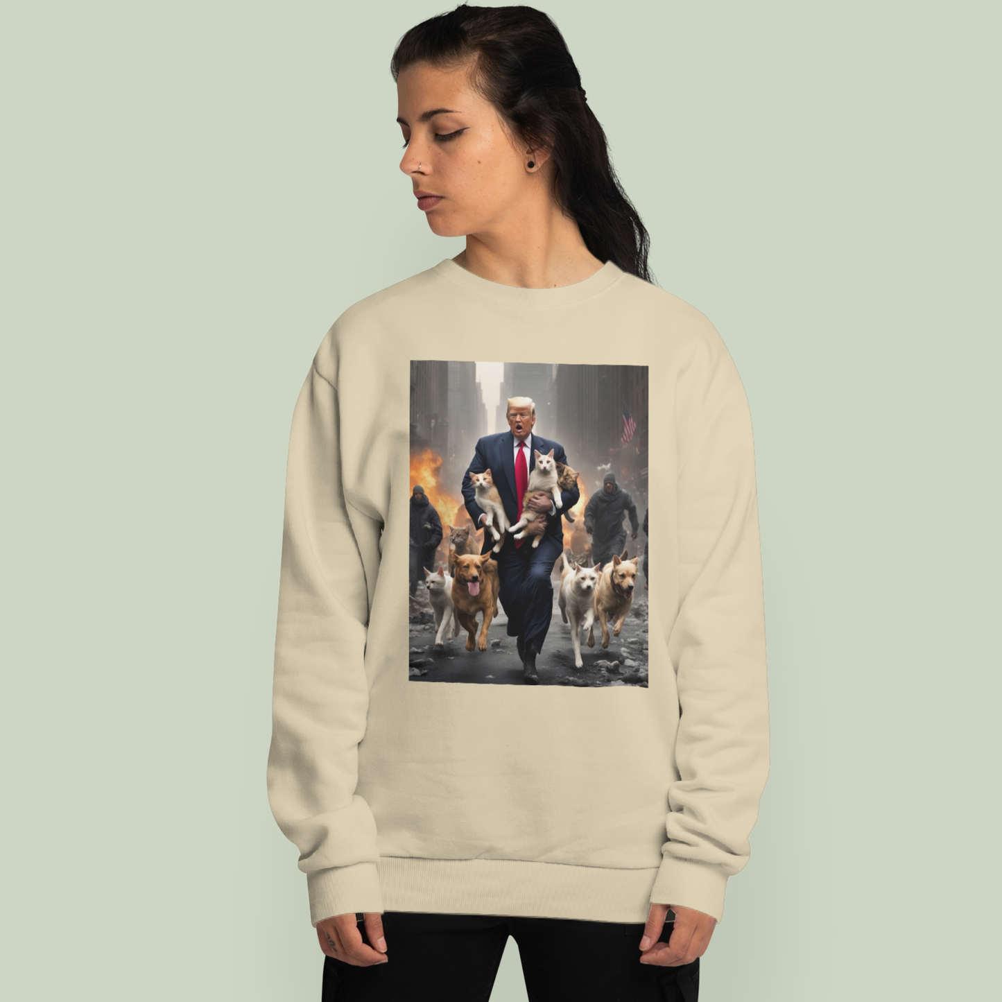 Trump Saving Pets from Zombie Apocalypse at Manhattan, New York City Sweatshirt