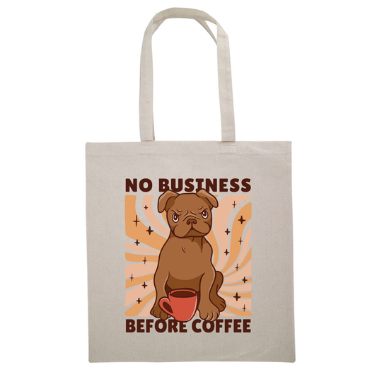 No Business Before Coffee Funny Dog Canvas Tote Bag